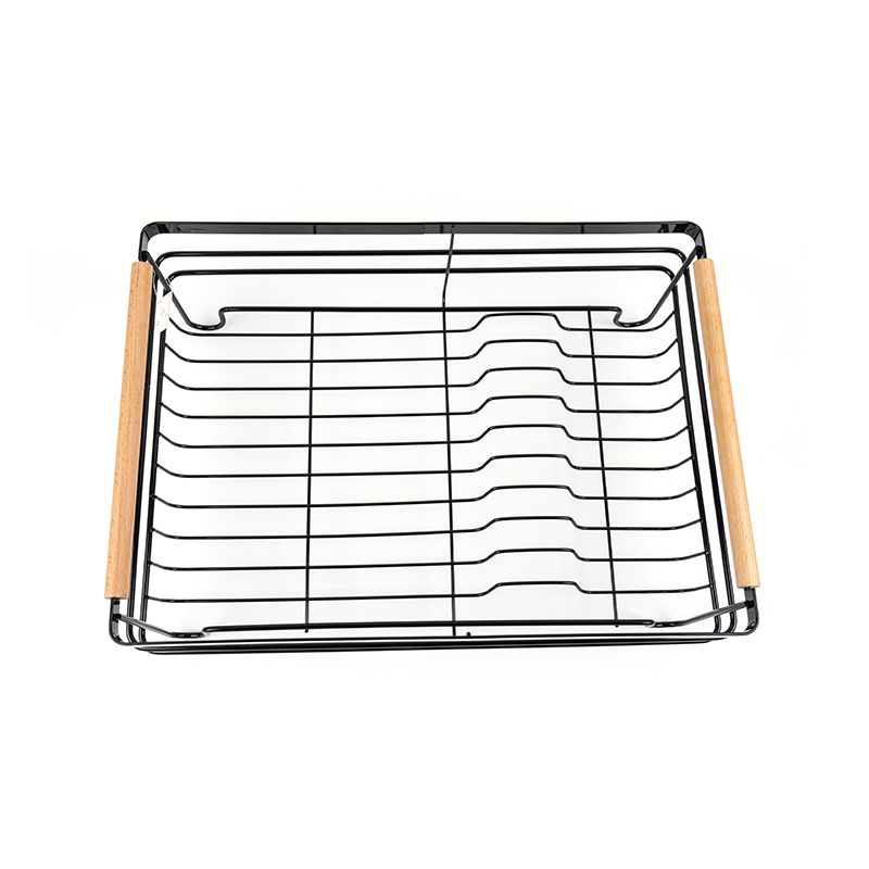 قفسه ظرف خشک کن فلزی با دسته های چوبی